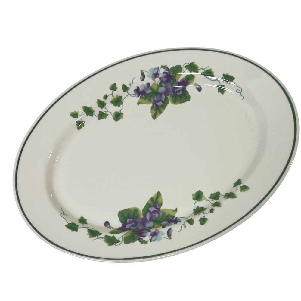 Waverly Garden Room Sweet Violets Oval Platter 14 Inch Purple Floral Cottagecore